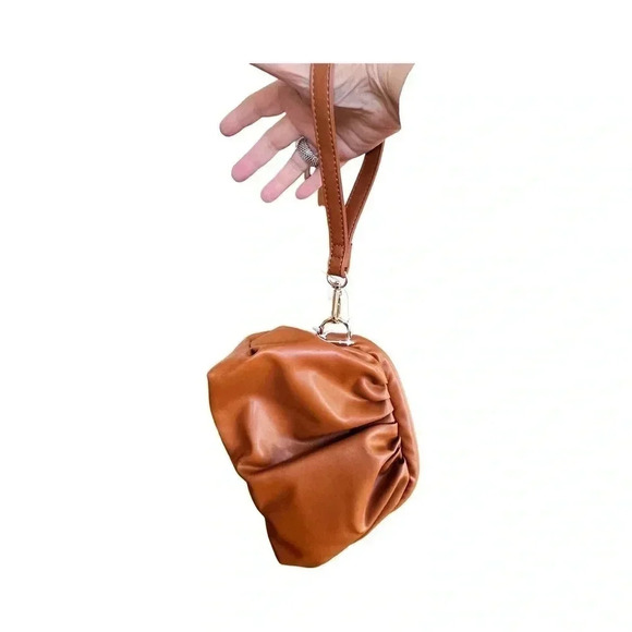 Wristlet/clutch, vegan leather, frame closure, brown, NWT - Picture 2 of 5